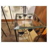 Lot of (3) Glass Top / Metal Frame End Tables (2) 12-1/2"x12-1/2"x26" and (1) 10"x10"x20"