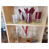 Light Natural Wood Shelving / Display Unit with (3) Wood Shelves and (3) Glass Shelves Each Side 44 1/2" x 14 1/2" x 78"