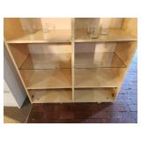 Light Natural Wood Shelving / Display Unit with (3) Wood Shelves and (3) Glass Shelves Each Side 44 1/2" x 14 1/2" x 78"