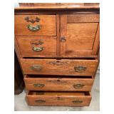 Antique Oak Highboy Chest of Drawers with Mirror