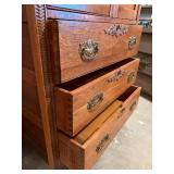 Antique Oak Highboy Chest of Drawers with Mirror