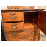 Antique Oak Highboy Chest of Drawers with Mirror