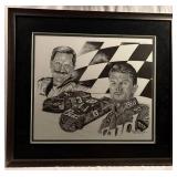 Dale Earnhardt Sr & Jr Black and White framed print