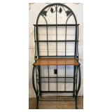 Beautiful Green Metal Bakers Rack with Wood Shelf
