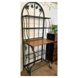 Beautiful Green Metal Bakers Rack with Wood Shelf