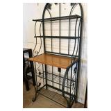 Beautiful Green Metal Bakers Rack with Wood Shelf