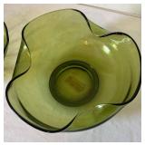 Two Vintage Green Glass Serving Bowls