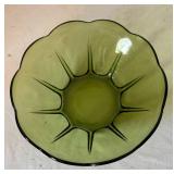 Two Vintage Green Glass Serving Bowls
