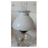 Vintage Oil Lamp with Hobnail Milk Glass Shade