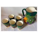 Vintage Ditmar Urbach Art Pottery Pitcher and Glasses from Czechoslovakia