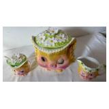 Vintage "Miss Priss" Kitty Cookie Jar, Creamer and Sugar Set