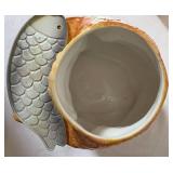 Vintage CKRO Ceramic Cat Cookie Jar Holding Fish