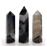 Natural Quartz Black Agate Obelisk Points - Smoky, Black & Clear, 3-Piece Set