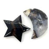 Moon & Star Stone Sculptures - Black Star & Gray Agate Crescent