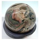 Ocean Jasper Sphere & Stone Base - Hand-Polished Stone Orb