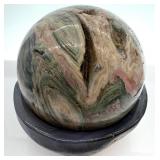 Ocean Jasper Sphere & Stone Base - Hand-Polished Stone Orb