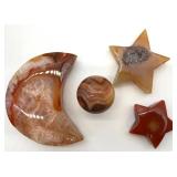 Natural Agate Moon & Star Carvings with Sphere - 4-Piece Set