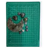 Labradorite Moon Crescent Slab & Heart & Star Cabochons Set