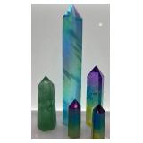 Rainbow Fluorite Crystal Towers - 5-Piece Multi-Color Obelisk Set