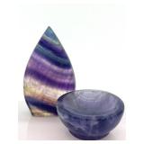 Fluorite Leaf & Bowl Set - Purple Rainbow Banding