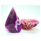 Fuchsia Agate Teardrop & Pink Speckled Bowl - 2-Piece Decorative Stone Set