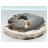 Agate Shell Cameo Sculpture - Circular Ring with Parent & Child Silhouette