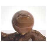 Agate Sphere - Brown Banding On Wood Stand