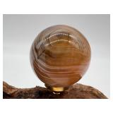 Agate Sphere - Brown Banding On Wood Stand