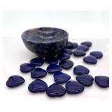 Blue Heart-Shaped Stones - Decorative Pebbles with Stone Bowl