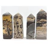 Polished Stone Obelisk Towers - Banding in Black, Tan & Gray