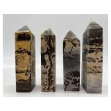 Polished Stone Obelisk Towers - Banding in Black, Tan & Gray
