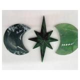 3-Piece Carved Green Jade Crescent Moons with Star