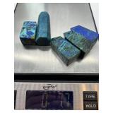 Azurite Malachite Towers Set of 5 & Blue Azurite Sphere on Rock