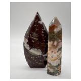 Brecciated Jasper Obelisk Pair - Dark Red with White Veining & Multicolor Agate
