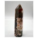 Brecciated Jasper Obelisk Pair - Dark Red with White Veining & Multicolor Agate