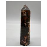 Brecciated Jasper Obelisk Pair - Dark Red with White Veining & Multicolor Agate