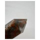 Brecciated Jasper Obelisk Pair - Dark Red with White Veining & Multicolor Agate