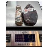 Brecciated Jasper Obelisk Pair - Dark Red with White Veining & Multicolor Agate