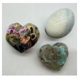 Sphalerite Heart Stones & Egg-Shaped Stone on Stand