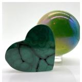 Malachite Heart-Shaped Stone - Polished Green Banding