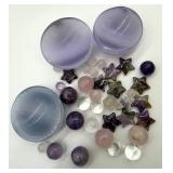 Amethyst & Rose Quartz Stone Spheres & Star Shapes with 3 Stone Bowls