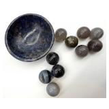 Stone Bowl & 10 Stone Spheres