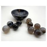 Stone Bowl & 10 Stone Spheres