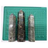 Labradorite Obelisk Crystal Towers - 3-Piece Set, Dark Gray with Blue Flash