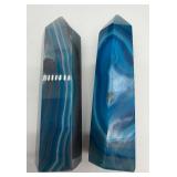 Blue Dyed Agate Sphere on Driftwood Base - 2 Dyed Agate Obelisks