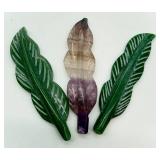Carved Stone Leaves - Green & Purple Gradient, 3 Pieces