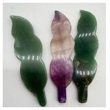 Carved Stone Leaves - Green & Purple Gradient, 3 Pieces