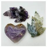 Amethyst Heart & Leaf Stones (Lot of 3)