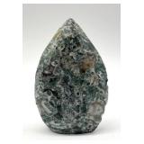 Moss Agate Obelisk & Teardrop Pair - Green Chalcedony Specimens