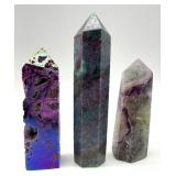 Fluorite, Sphalerite & Ruby Fuchsite Tower Points (Lot of 3)